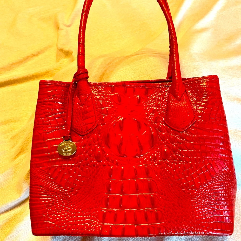 Brahmin Medium Tote in Geranium Red Crocodile